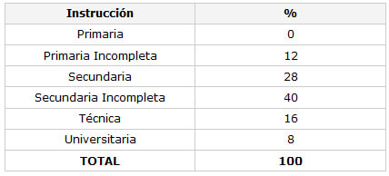 CUADRO N° 1 Distribución Porcentual de la muestra según el grado de Instrucción. Servicio de Atención al Paciente con Enfermedades Infecto Contagiosas 