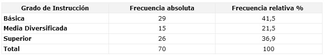 CUADRO N° 3 Distribución Porcentual de los Pacientes según el Grado de Instrucción que asistieron al Servicio Odontológico del Municipio Arismendi. Período Mayo-Octubre de 2002.