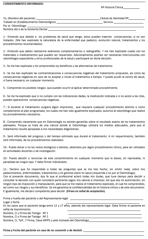 Propuesta de consentimiento informado para los servicios 