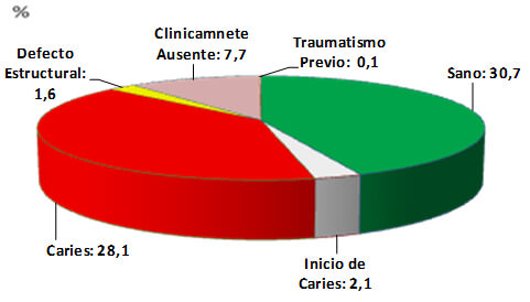 Gráfico 1.  Distribución de dientes según diagnóstico dentario.