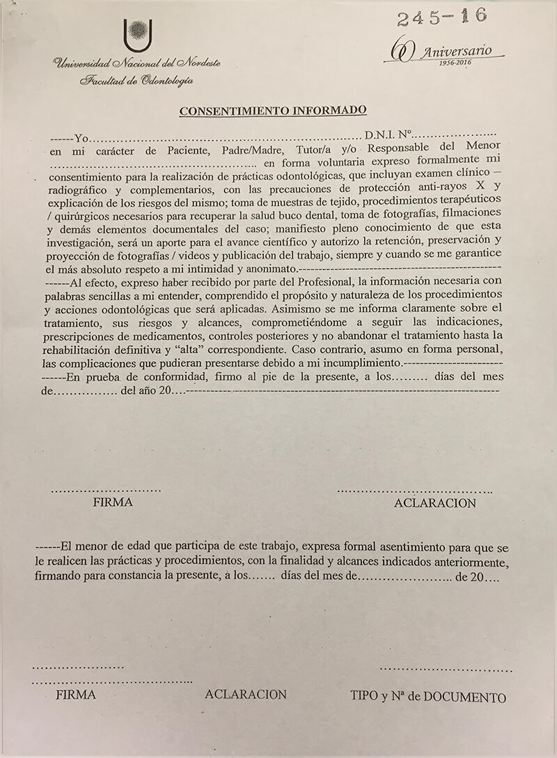 Figura 1: Modelo de Historia Clínica del Servicio de Ortodoncias FOUNNE