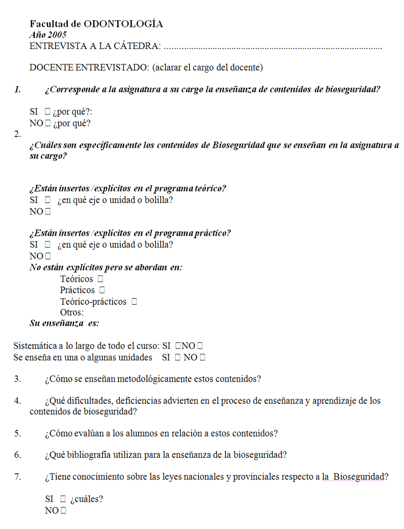 Figura 1. Modelo de entrevista realizada a los docentes.