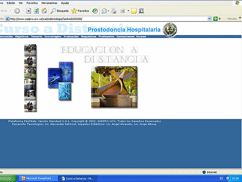 Figura 4 Página principal de "Prostodoncia Hospitalaria". Plataforma fácil Web. http://www.sadpro.ucv.ve
